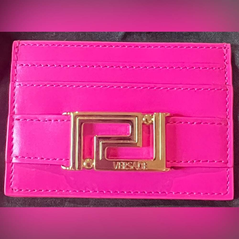 Versace Pink Card Holder with Gold Logo